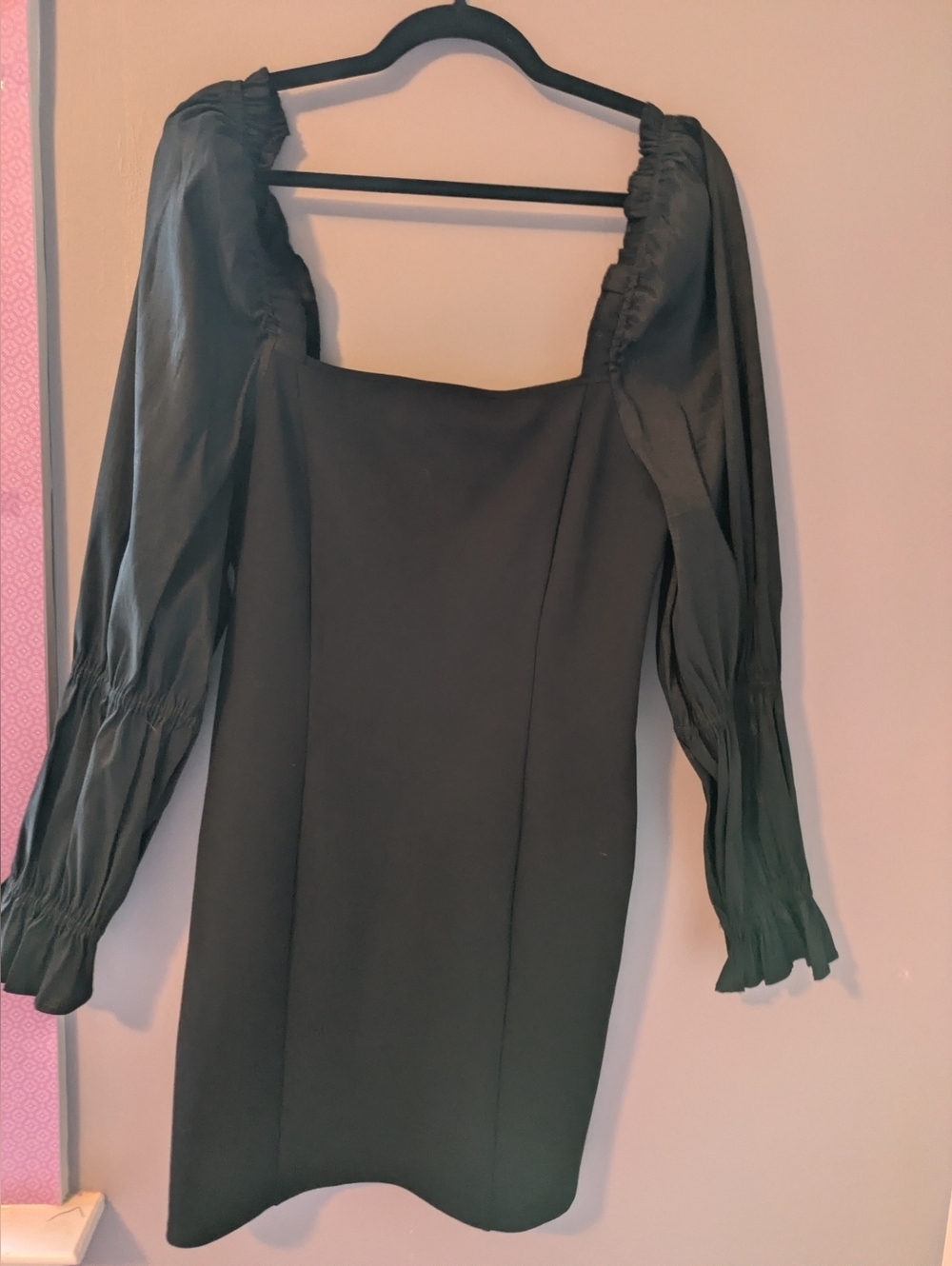 A Loves A Black Puff-Sleeve Square-Neck Dress L NWT